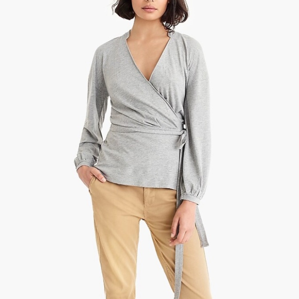 J.Crew Wrap Top with Collar Long Sleeve V-Neck